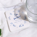 Ciao Bambino Italian Blue Boy Baby Shower Rechteckiger Pappuntersetzer<br><div class="desc">Baby shower coasters to match our Ciao Bambino Italian Blue Boy Baby Shower collection. This coaster features a frame of watercolor Italian summer elements. The hand-painted frame includes lemons, tomatoes, starfish, a Vespa, a sailboat, a beach umbrella, and other Mediterranean illustrations. Ideal for an Italian-themed summer baby shower. Add a...</div>