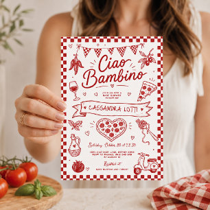 Ciao Bambino: Italienische handgezeichnete Babypar Einladung