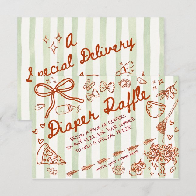Ciao Bambino Olive Green - Diaper Raffle Begleitkarte (Vorne/Hinten)