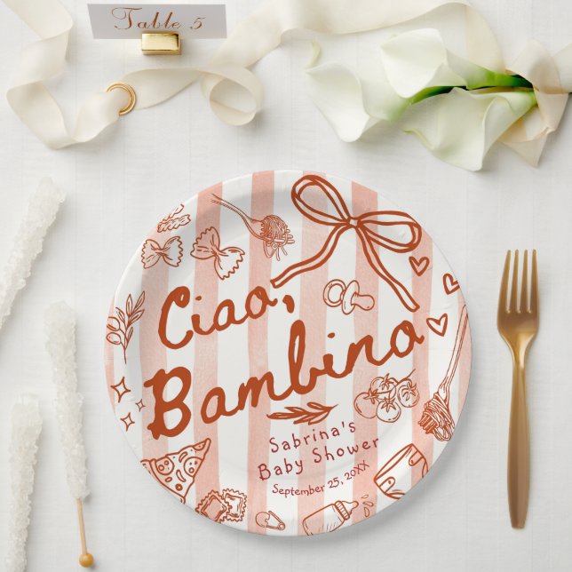 Ciao Bambino Rot  Pappteller (Hochzeit)