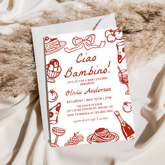 Ciao Bambino Whimsical Italian Pizza Babyparty Einladung