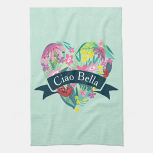 Ciao Bella Cute Blumiges Herz mit tropischen Blume Geschirrtuch