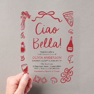 Ciao Bella Hand Drawn Italienisches Pizza Brautpar Acryleinladungen