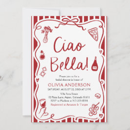 Ciao Bella Hand Drawn Italienisches Pizza Brautpar Einladung