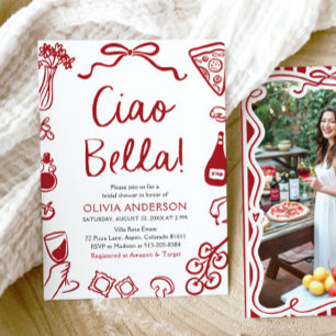 Ciao Bella Hand Drawn Italienisches Pizza Brautpar Einladung