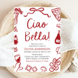 Ciao Bella Hand Drawn Italienisches Pizza Brautpar Einladung