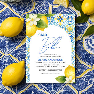 Ciao Bella Italian Lemon Blue Tile Brautparty Einladung