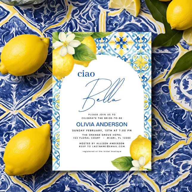 Ciao Bella Italian Lemon Blue Tile Brautparty Einladung (Von Creator hochgeladen)