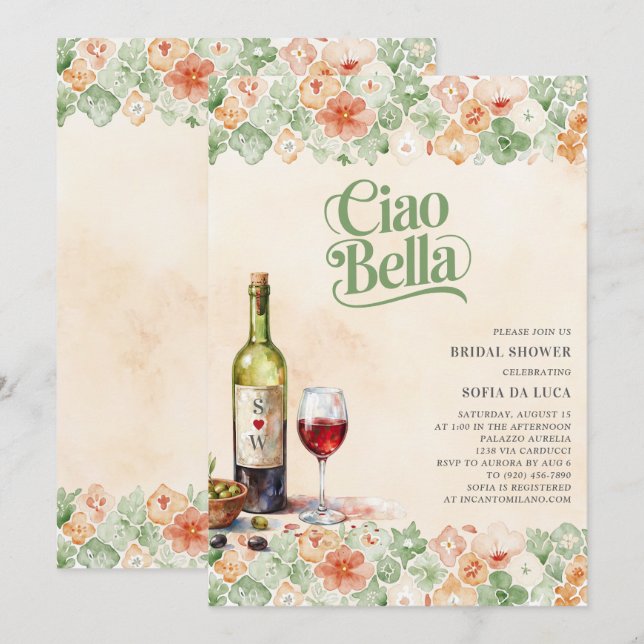 Ciao Bella Italienische Tiles Bridal Dusche Einlad Einladung (Vorne/Hinten)