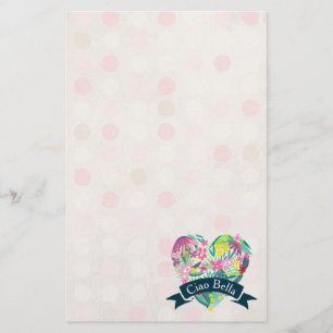 Ciao Bella Niedliches Blumenherz auf rosa Kreise Briefpapier