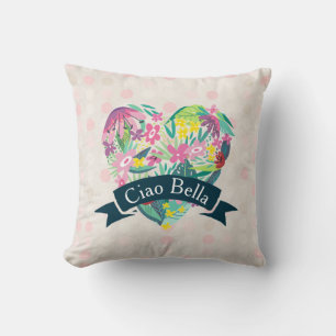 Ciao Bella Niedliches Blumenherz auf rosa Kreise Kissen