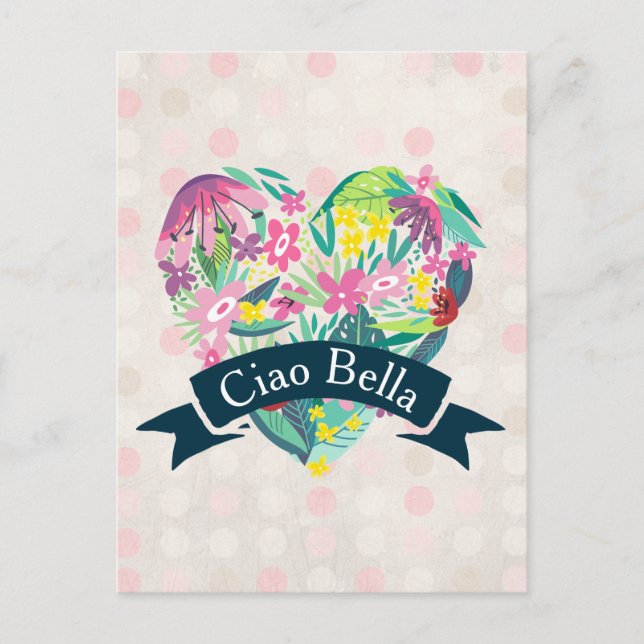Ciao Bella Niedliches Blumenherz auf rosa Kreise Postkarte (Vorderseite)