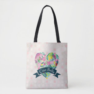 Ciao Bella Niedliches Blumenherz auf rosa Kreise Tasche