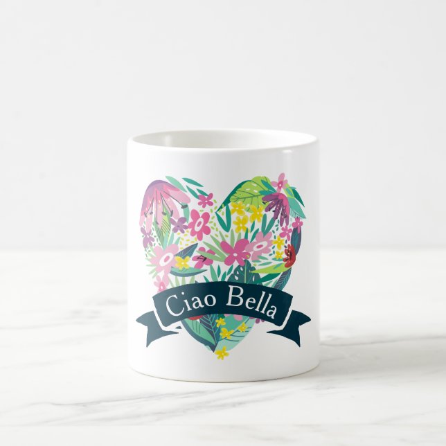 Ciao Bella Niedliches Blumenherz mit tropischen Bl Kaffeetasse (Mittel)