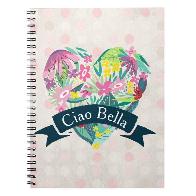 Ciao Bella Niedliches Blumenherz mit tropischen Bl Notizblock (Vorderseite)