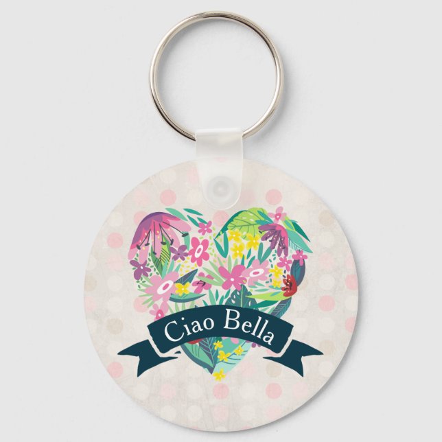 Ciao Bella Niedliches Blumenherz mit tropischen Bl Schlüsselanhänger (Vorderseite)