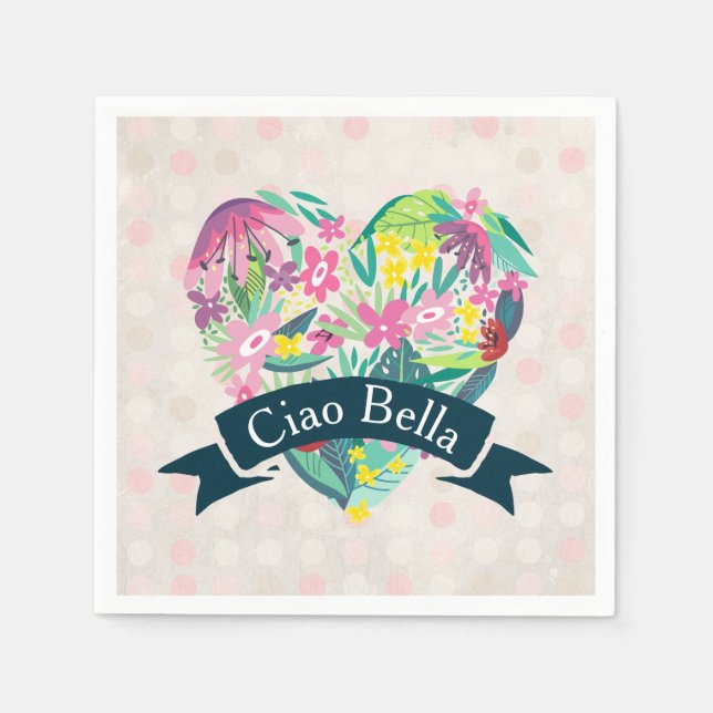 Ciao Bella Niedliches Blumenherz mit tropischen Bl Serviette (Vorderseite)