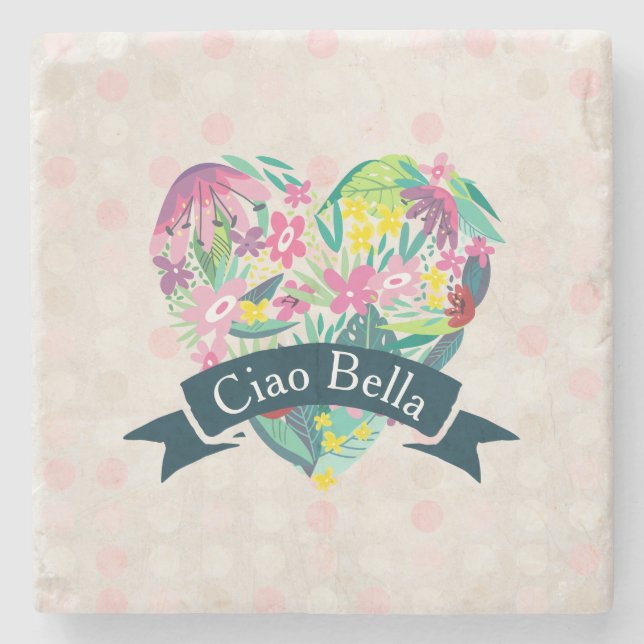 Ciao Bella Niedliches Blumenherz mit tropischen Bl Steinuntersetzer (Vorderseite)
