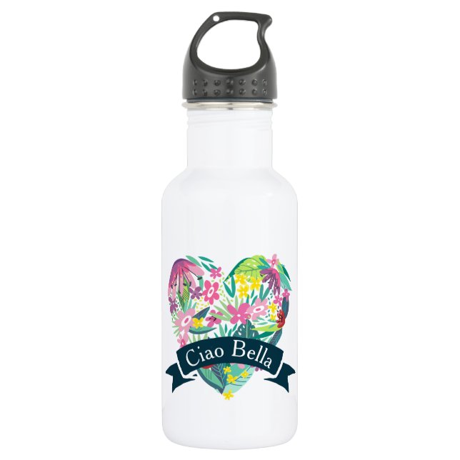 Ciao Bella Niedliches Blumenherz mit tropischen Bl Trinkflasche (Vorderseite)