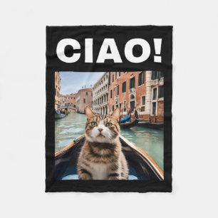 Ciao Funny Gondolier Cat on a Venezianisch Gondola Fleecedecke