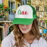 Ciao - handgeschriebener Gruß auf Italienisch Truckerkappe<br><div class="desc">Ciao - Gruß in italienischer Sprache in grün ,  weiß rot . Es kommt mit süß ,  feminin ,  handgeschriebenen Look Schriftart . Tragen Sie es für eine italienische Wiedersehen ,  Kulturerbe-Party oder für den Welt-Hallo-Tag - 21. November .</div>