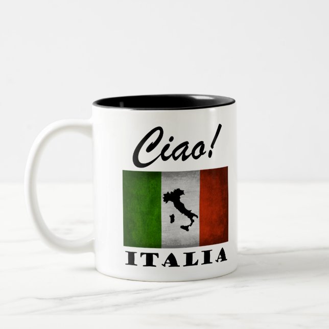 Ciao! Italienische Flaggen-Karte Italiens Zweifarbige Tasse (Links)