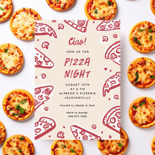 Ciao Rot Handgezeichnete Pizza Nacht Party Einladung
