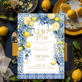 Ciao to Miss Italien Lemon Blue Tiles Brautparty Einladung