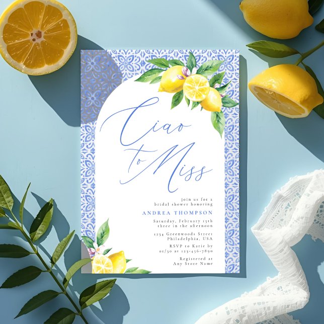 Ciao to Miss Lemon Italian Blue Tile Bridal Shower Einladung (Von Creator hochgeladen)