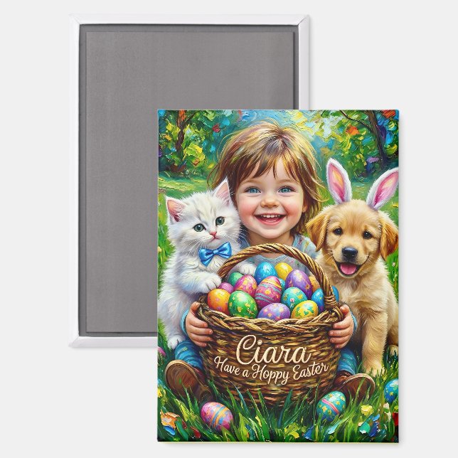 CIARA ~ OSTERKIND Welpen Kätzchen Eier ~   Magnet (Vorderseite/Rückseite)