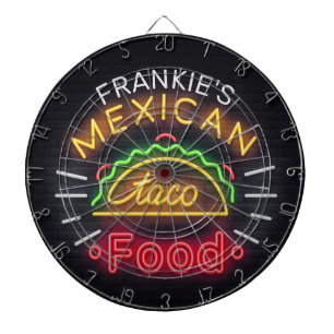 Cible De Fléchettes AJOUT RÉtro NOM Faux Neon Nourriture mexicaine Ta