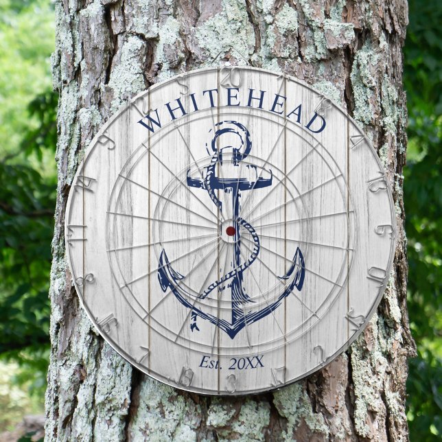 Cible De Fléchettes Ancre monographique marine Bois blanc (Personalized nautical anchor design. Great for a family reunion, wedding, or family gift.)