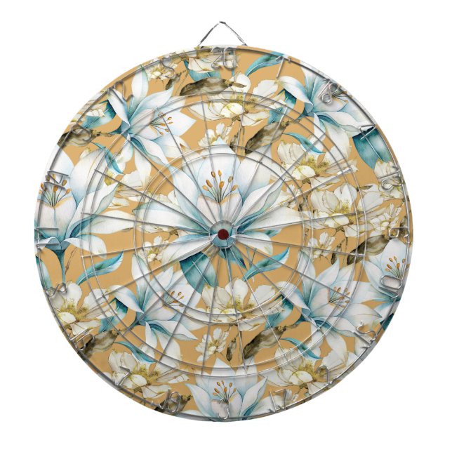 Cible De Fléchettes Aquarelle botanique bleu blanc lily floral (Devant)
