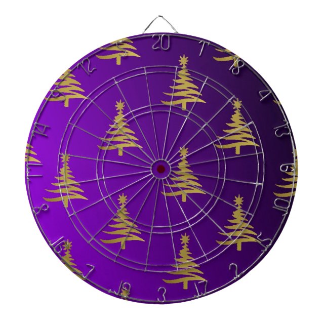 Cible De Fléchettes Arbres de Noël Gold sur violet (Devant)