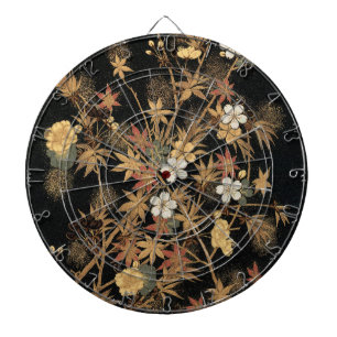 Cible De Fléchettes Art floral automnal noir doré vintage japonais