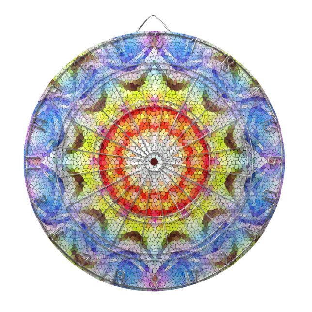 Cible De Fléchettes Belle mosaïque brillante Carreaux soleil Fleur (Devant)