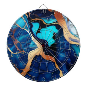 Cible De Fléchettes Bleu tendance en or faux marbre