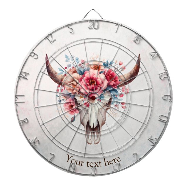 Cible De Fléchettes Boho Chic Aquarelle Florale Vache Crâne (Devant)