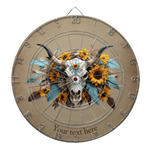 Cible De Fléchettes Boho Chic Aquarelle Tournesol Plumes Vache crâne