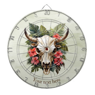 Cible De Fléchettes Boho Chic Aquarelle Tropicale Floral Vache Crâne