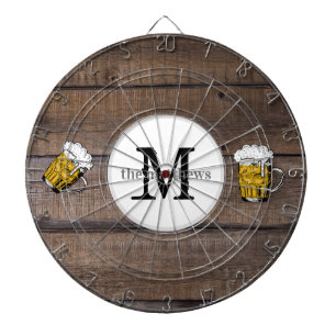 Cible De Fléchettes Bois rustique Nom de famille Bière monogramme