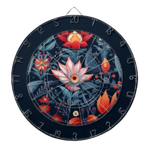 Cible De Fléchettes Botanique Florale Motif Rouge Bleu Feminine
