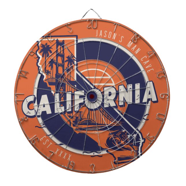 Cible De Fléchettes California Man Cave Nom personnalisé Date Est (Devant)