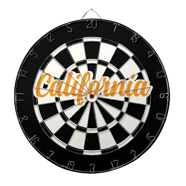 Cible De Fléchettes Californie Texte orange Noir et blanc Rétro (Devant)
