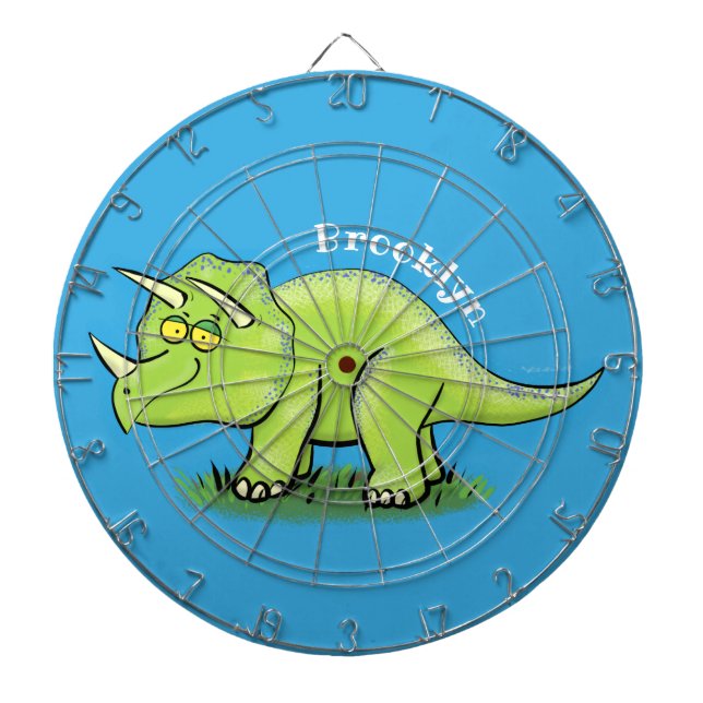 Cible De Fléchettes Caricature de dinosaure de triceratops vert mignon (Devant)