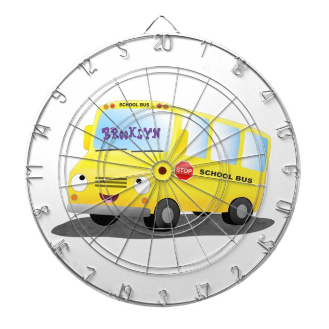 Cible De Fléchettes Caricature du bus scolaire jaune joyeux (Devant)