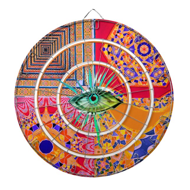 Cible De Fléchettes Carreaux géométriques rose jaune et oeil (Devant)