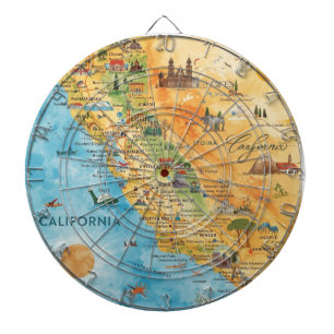 Cible De Fléchettes Carte de Californie illustrée à l'aquarelle