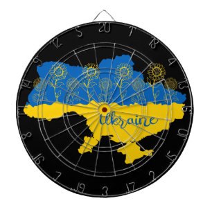 Cible De Fléchettes Carte de l'Ukraine avec tournesol et drapeau ukrai