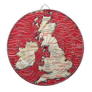 Cible De Fléchettes Carte du Royaume-Uni Affiche rouge vintage